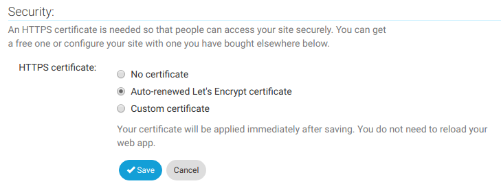 Selected auto-renewed Let's Encrypt certificate option