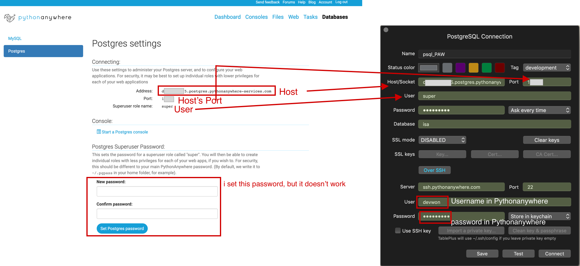 TablePlus Postgres connection setup